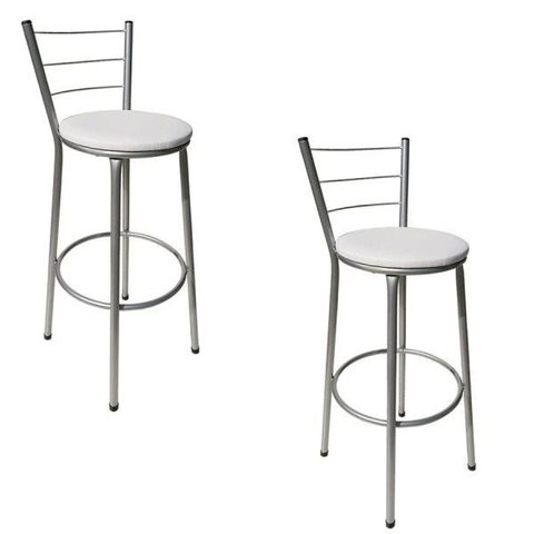 Kit 2 Banquetas Epoxi Cinza Assento Branco