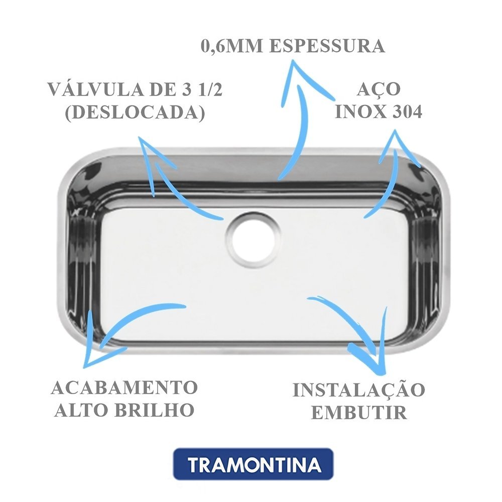Cuba Aço Inox Tramontina Prime N2 56x34x17 Com Válvula Sifão - 3