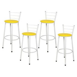 Kit 4 Banquetas Epoxi Branco Assento Amarelo - 1