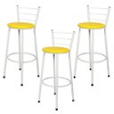 Ver imagem 1 de Kit 3 Banquetas Epoxi Branco Assento Amarelo