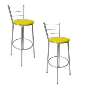 Kit 2 Banquetas Epoxi Cinza Assento Amarelo