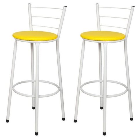 Kit 2 Banquetas Epoxi Branco Assento Amarelo