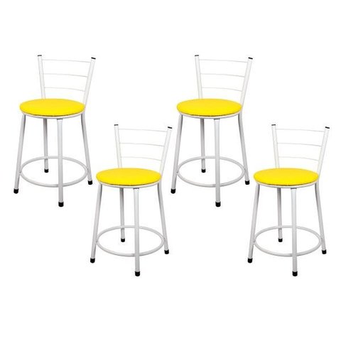 Banquetas Baixa para Cozinha Branca 4un Assento Amarelo