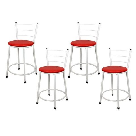 Banquetas Baixa para Cozinha Branca 4un Assento Vermelho