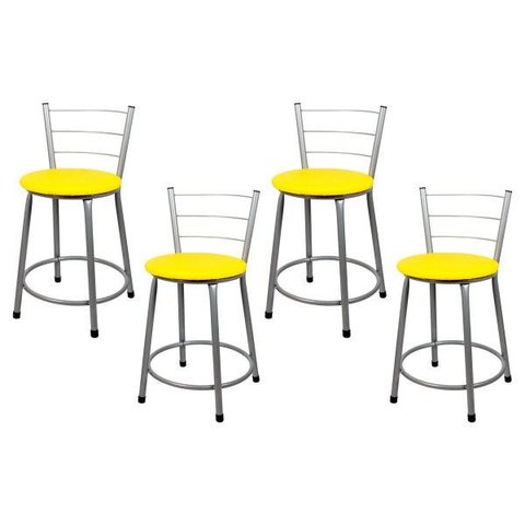 Banquetas Baixa para Cozinha Prata 4un Assento Amarelo