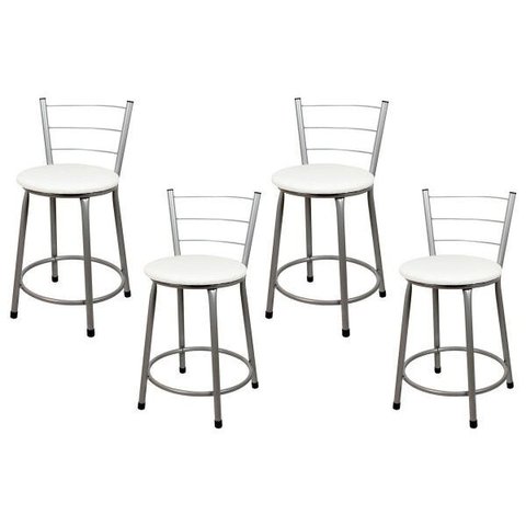 Banquetas Baixa para Cozinha Prata 4un Assento Branco