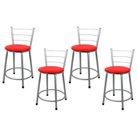 Banquetas Baixa para Cozinha Prata 4un Assento Vermelho