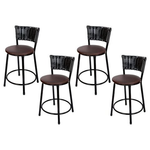 Banquetas Baixa Para Cozinha Hawai Preto 4Un Assento Marrom