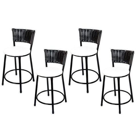 Banquetas Baixa Para Cozinha Hawai Preto 4Un Assento Branco