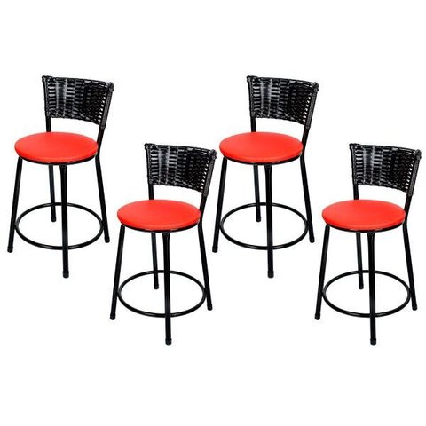 Banquetas Baixa Para Cozinha Hawai Preto 4Un Assento Vermelho