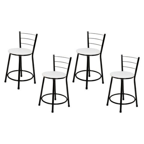 Banquetas Baixa para Cozinha Preto 4un Assento Branco