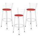 Ver imagem 1 de Kit 3 Banquetas Epoxi Branco Assento Vermelho