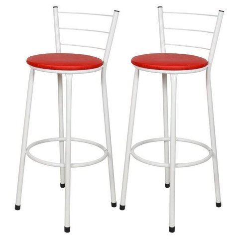 Kit 2 Banquetas Epoxi Branco Assento Vermelho