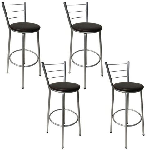 Kit 4 Banquetas Epoxi Cinza Assento Preto