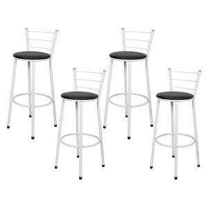 Kit 4 Banquetas Epoxi Branco Assento Preto