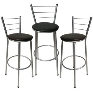 Kit 3 Banquetas Epoxi Cinza Assento Preto