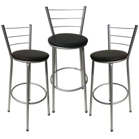 Kit 3 Banquetas Epoxi Cinza Assento Preto