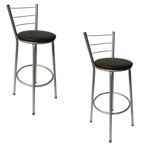 Kit 2 Banquetas Epoxi Cinza Assento Preto