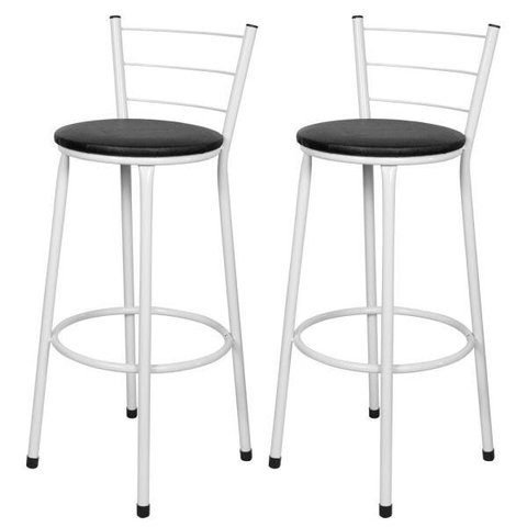 Kit 2 Banquetas Epoxi Branco Assento Preto