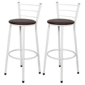 Kit 2 Banquetas Epoxi Branco Assento Marrom