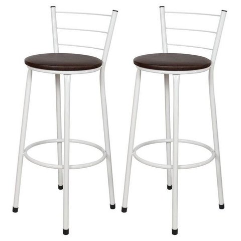 Kit 2 Banquetas Epoxi Branco Assento Marrom