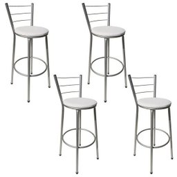 Kit 4 Banquetas Epoxi Cinza Assento Branco - 1