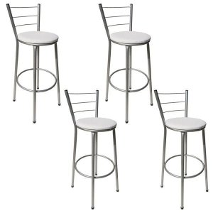 Kit 4 Banquetas Epoxi Cinza Assento Branco