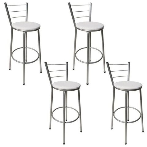 Kit 4 Banquetas Epoxi Cinza Assento Branco