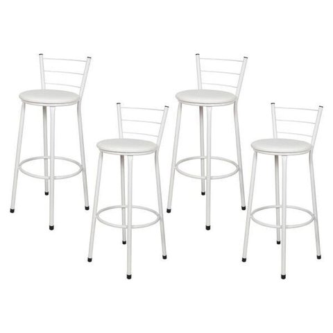 Kit 4 Banquetas Epoxi Branco Assento Branco