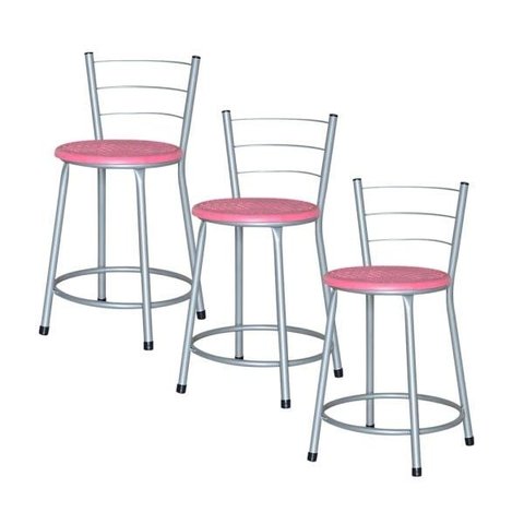 Banqueta Baixa Ratan Cinza Cristal 3un - Fúcsia