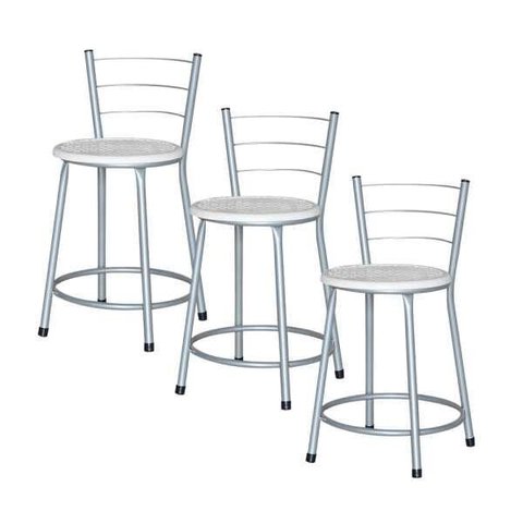Banqueta Baixa Ratan Cinza Cristal 3un - Branco