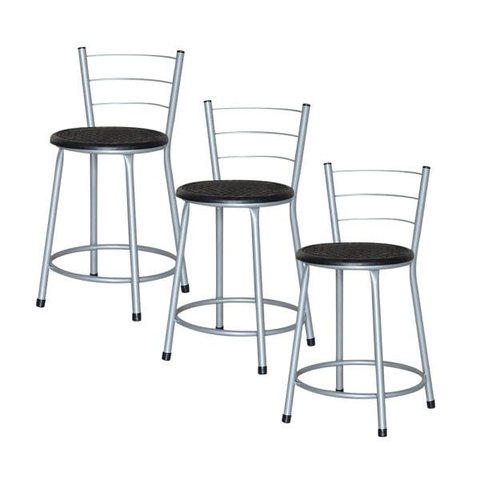 Banqueta Baixa Ratan Cinza Cristal 3un - Preto
