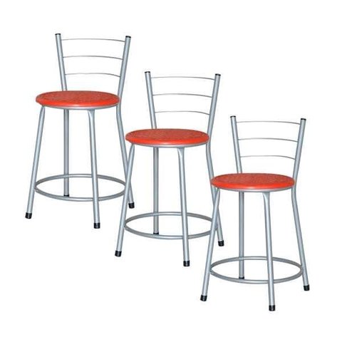 Banqueta Baixa Ratan Cinza Cristal 3un - Vermelho