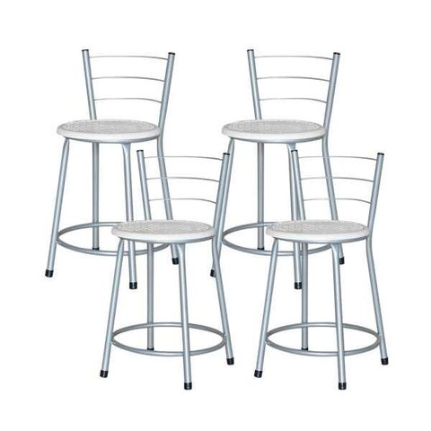 Banqueta Baixa Ratan Cinza Cristal 4un - Branco