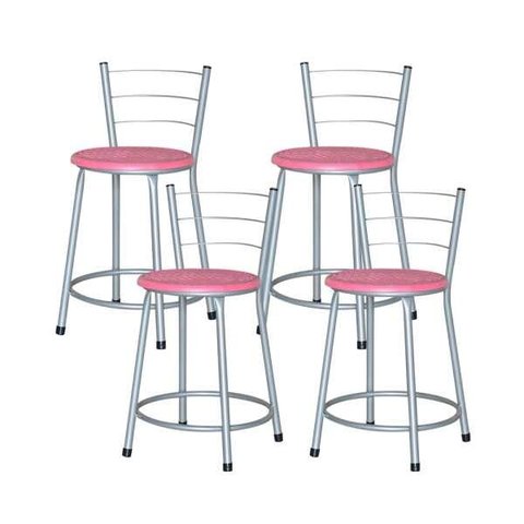 Banqueta Baixa Ratan Cinza Cristal 4un - Fúcsia