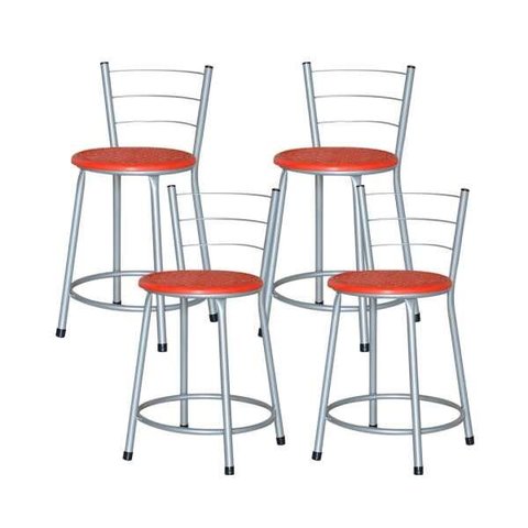 Banqueta Baixa Ratan Cinza Cristal 4un - Vermelho