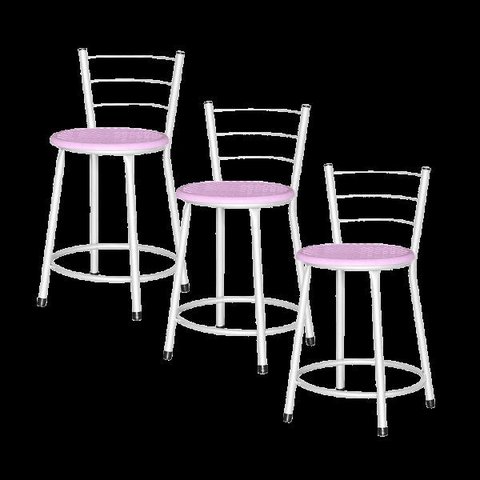 Banqueta Baixa Ratan Branca Retro 4un - Rosa