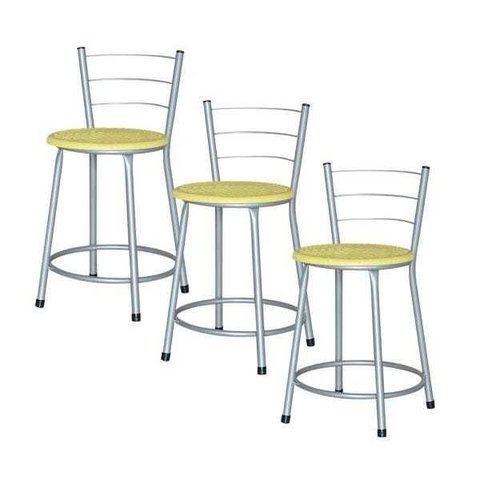Banqueta Baixa Ratan Cinza Retro 3un - Amarelo