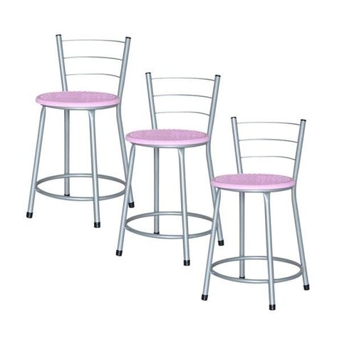 Banqueta Baixa Ratan Cinza Retro 3un - Rosa