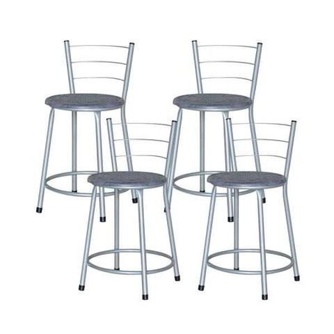 Banqueta Baixa Ratan Cinza Retro 4un - Azul