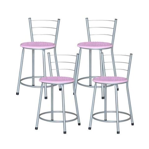 Banqueta Baixa Ratan Cinza Retro 4un - Rosa