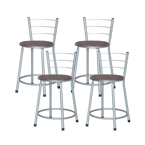 Banqueta Baixa Ratan Cinza Retro 4un - Cinza
