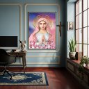 Ver imagem 1 de Quadro Virgem Maria com Um Véu Rosa e Flores - 70x50cm:moldura Preta