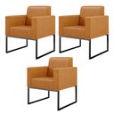 Ver imagem 1 de Kit 03 Poltronas Decorativas Sala Base fixa Metal Helô L02 Couríssimo Whisky - Lyam Decor