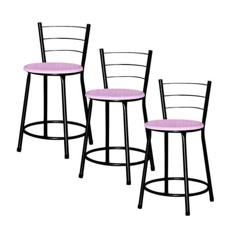Banqueta Baixa Ratan Retro 3un - Rosa