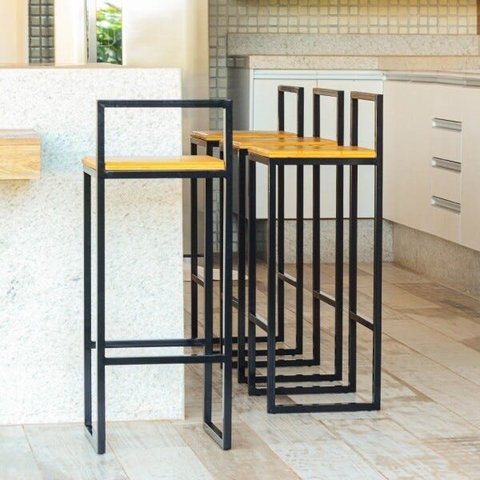 Banqueta Bistro Industrial Premium Madeira Natural 4un