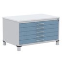 Ver imagem 1 de Mapoteca 5 Gavetas Pandin 120cm (larg) Tampo Mdp Branco Estrutura Aço Cinza Gaveta Azul Dali