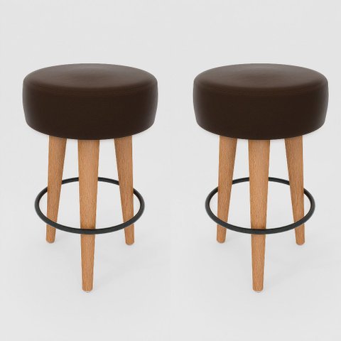 Kit 2 Banqueta Média Cozinha 60cm Estofada Marrom Café Madeira Maciça Urban