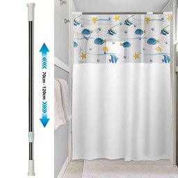 Kit Varão + Cortina para Box Visor | Cortina Peixes (1,35x2,00m) e Varao Extensivel 70 Ate 120cm Met - 2