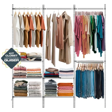 Aramado Closet Arara Roupas Prateleiras Trilho Parede - 1,90m - Branco